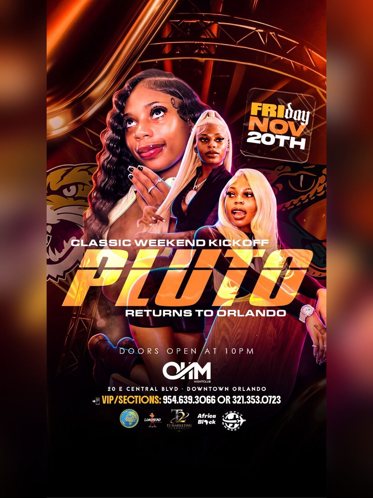 Pluto Classic Weekend Kickoff official flyer — Friday, November 20, 2026, OVM Nightclub, Downtown Orlando.